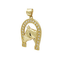 Horseshoe CZ Pendant (14K) Cubic Zirconia, 14 Karat Yellow Gold, Popular Jewelry New York