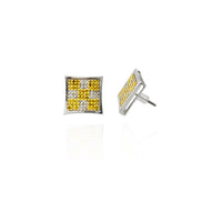 Checkered Diamond Square Earrings (14K)