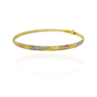 Tri-Color Rhombus Design Bangle Bracelet (14K).