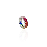 Emerald-Cut Rainbow Stone Eternity Band (Silver)