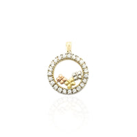 Tri-Color Butterfly Round CZ Frame Pendant (14K)