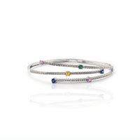 Diamond & Multicolor Stone Claw Bangle Bracelet (14K).