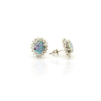 Opal Diamond Oval Frame Stud Earrings (14K)