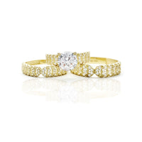 Three Pieces Half Cuban Link Design CZ Ring (10K)