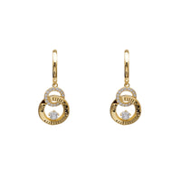 Pave & Fluted Interlocking Hoops Dangling Huggie Earrings (14K) Popular Jewelry New York