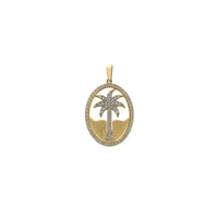 Zirconia Oval Frame Palm Tree Pendant (14K)