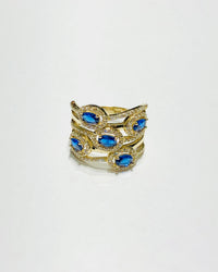 Five Blue Stone CZ Ring (14K)