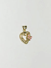 Pink Butterfly CZ heart Pendant (14K)