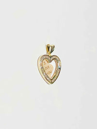 "I LOVE YOU" Two-Tone Heart CZ Pendant (14K)