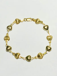 Plain & Carved Heart Bracelet (14K).