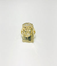 Yellow Gold Jesus Head CZ Ring (10K)