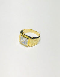Checkered-Cut Rectangle CZ Ring (10K)