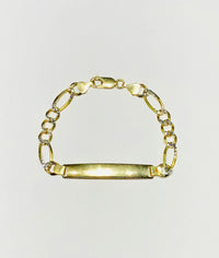 Two Tone ID Figaro Diamond-Cut Bracelet (14K)