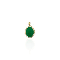 Frilly Heart Frame Oval Jade Pendant (14K)