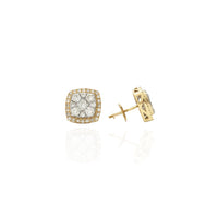 Diamond Puffy Square Stud Earrings (14K)
