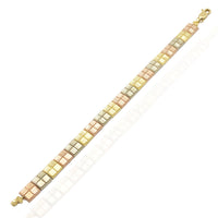 Tri-Color Diamond-Cut Square Bracelet (14K).