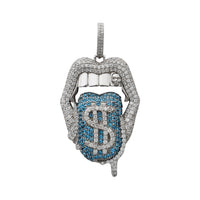 Iced-Out Mouth Lip Dollar Sign Tongue Pendant (Silver)