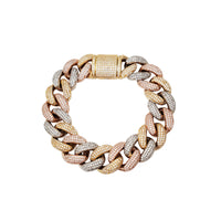 Iced-Out Tri-Color Miami Cuban CZ Bracelet (14K).
