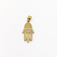 Iced-Out Hamsa Hand with Heart CZ Pendant (14K).