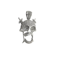 Iced-Out Skull with Crossed Sword Pendant (Silver) Popular Jewelry New York