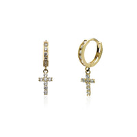 Icy Cross Huggie Earrings (14K) Popular Jewelry New York