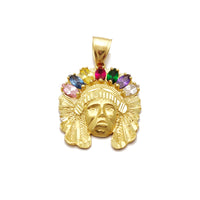 Indian Chief Head CZ Pendant (14K) 14 Karat Yellow Gold, Popular Jewelry New York