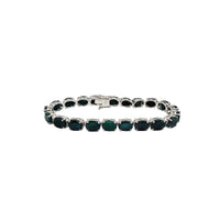 Brilliant-Cut Oval Green Agate Tennis Bracelet (Silver)