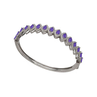 Purple Zirconia Halo Marquise Bangle Bracelet (Silver)