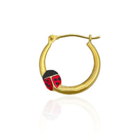 Red Ladybug Hoop Earrings (14K)