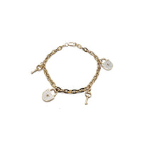 Heart Lock and Key Charm Bracelet (14K).