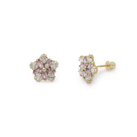 Light Pink Star Flower Stud CZ Earrings (14K) Popular Jewelry New York