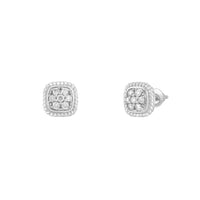 Diamond Rope Frame Cushion Shape Stud Earrings (14K)
