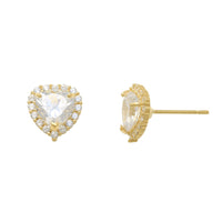 Zirconia Heart Halo Stud Earrings (14K)