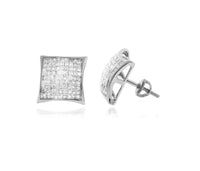 Diamond Convex Invisible-Set Square Stud Earrings (14K)