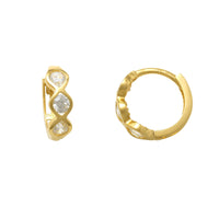 Zirconia Bezel Huggie Earrings (14K) Popular Jewelry New York