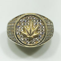 Marijuana Leaf Ring 10K 14K micropave cubic zirconia signet - Popular Jewelry