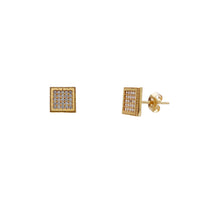 Milgrain Border Pave Square Stud Earrings (14K) Popular Jewelry New York