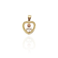 Two-Tone Milgrain Heart Framed Rose Pendant (14K) New York Popular JewelryPopua