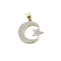 Iced-Out Moon Star CZ Pendant (14K).