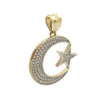 Iced-Out Moon Star CZ Pendant (14K).