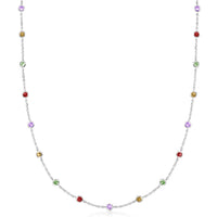 Multicolor Bezel Necklace (Silver)