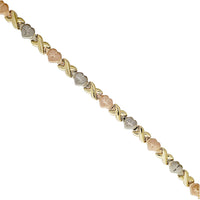 Tricolor Brushed Finish "X" & Heart Fancy Necklace (14K)