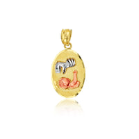 Tricolor Baby Jesus & Hand Dangling Oval Pendant (14K)