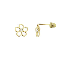 Outlined Flower CZ Stud Earrings (14K)