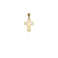 Outlined Wave Cross Pendant (14K)