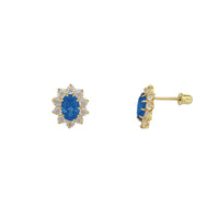 Oval Halo Color Gemstone Stud Earrings (14K)