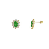 Oval Halo Color Gemstone Stud Earrings (14K)