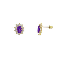 Oval Halo Color Gemstone Stud Earrings (14K)