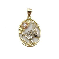 Oval Flower frame Butterfly Pendant (14K).
