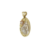 Oval Flower frame Butterfly Pendant (14K).